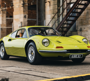 A 1971 Dino 246 GT in rare Argento Auteil with black leather Daytona seats.